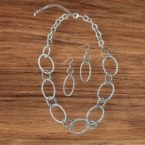 Ralph Lauren Chaps Gunmetal Hammered Artisan Look Necklace and Earring Set